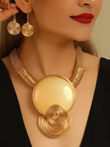 2 Piece Set Magic Mirror Necklace Pendant Earrings, Bohemian Style Unique Exaggerated Party Evening Wear for Women, Jewelry