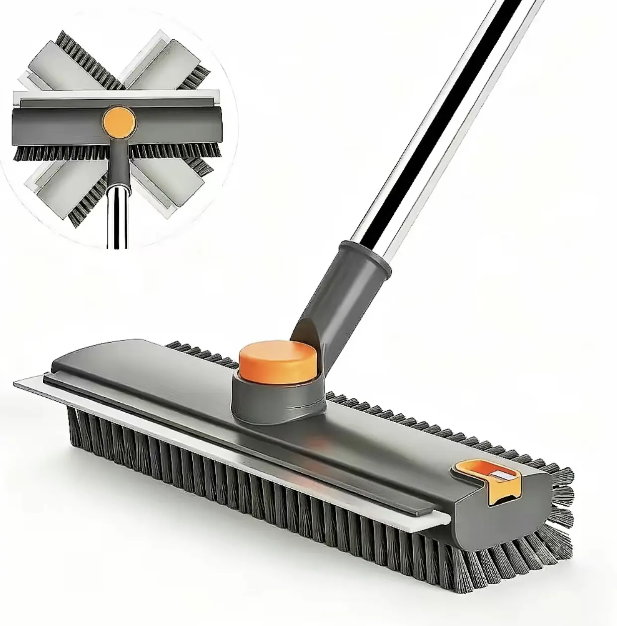 1pcs 3-in-1 Adjustable Extendable Long-Handled Broom - ABS Floor Scrub Brush with Smooth Silicone Squeegee Blade, Multi-Use Cleaning Tool Brooms for Concrete Tiles, Glass Walls, Grey Deck Patio, Adjustable Extendable Long-Handled Brooms