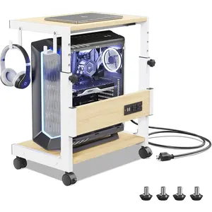 Computer Tower Stand with Charge Station and USB  Port - Height Adjustable PC Tower Stand, Under Desk CPU Holder Cart with Locking Caster Wheels for Fits  PC