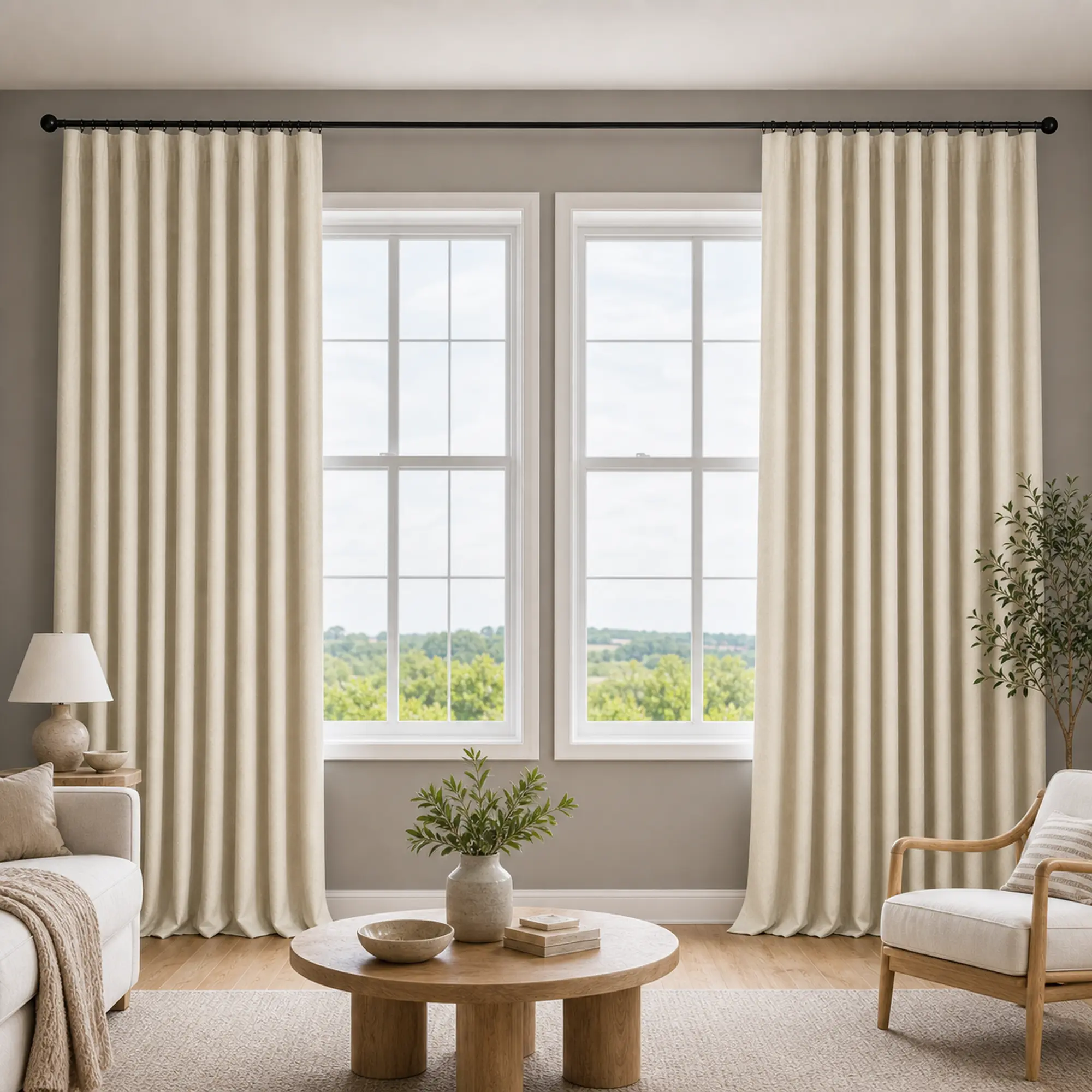 Shilucheng Linen Blend Full Blackout Curtains with 40 Rings and Hooks Thermal Insulated Noise Reducing Machine Washable Drapes for Bedroom Living Room