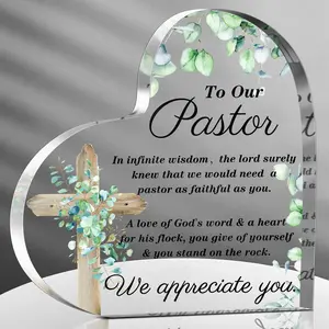 Pastor Appreciation Gift Christian Thank-You Present Unisex Pastor Acrylic Heart-Shaped Plaque Decoration Minister Religious Spiritual Birthday Retirement Souvenir Christian Religious Commemorative Item (Leaf Shape)