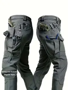 Men's Tactical Work Pants, Casual, Spring & Fall, Colorblock, Fitted, Micro-Elastic, Breathable, Multi-Pocket, Outdoor Leisure, Travel