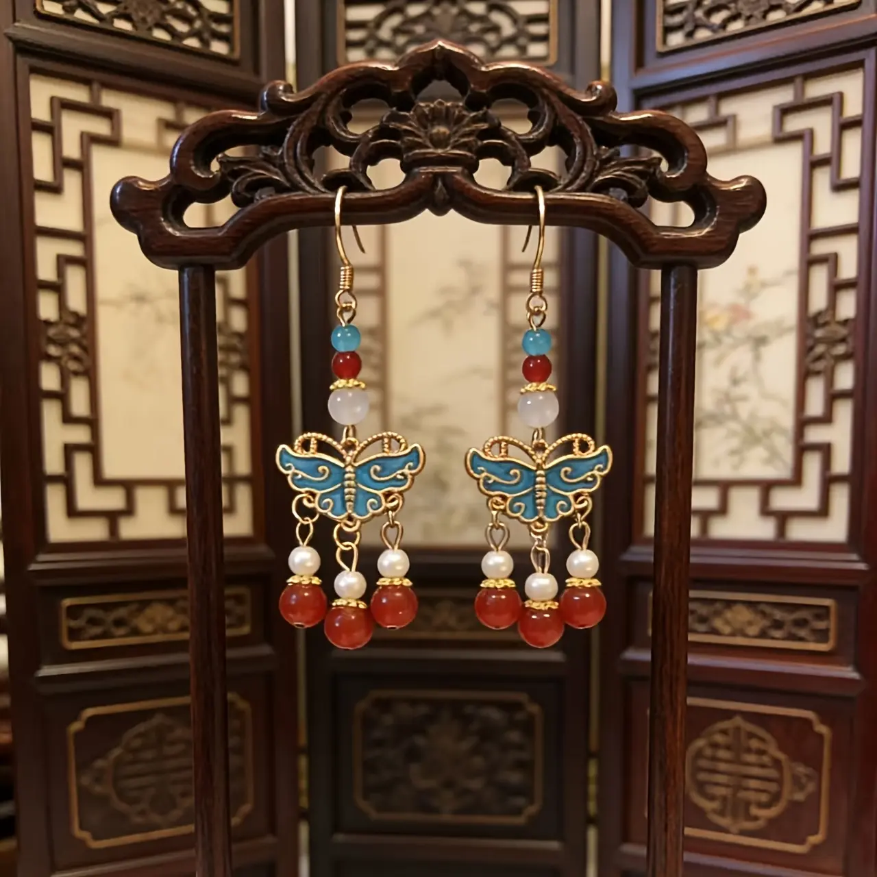 Women's Plastic Clip On Earrings - New Chinese Folkloric Style, Ornate Ethnic Colorful Traditional Long Tassel Earrings for Hanfu, Qipao Wedding Outfits, Colorful Traditional Earrings