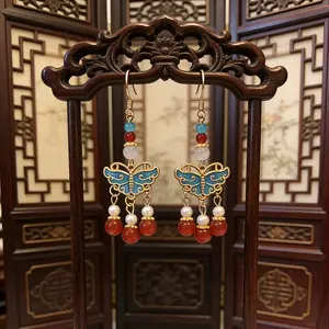 Women's Plastic Clip On Earrings - New Chinese Folkloric Style, Ornate Ethnic Colorful Traditional Long Tassel Earrings for Hanfu, Qipao Wedding Outfits, Colorful Traditional Earrings