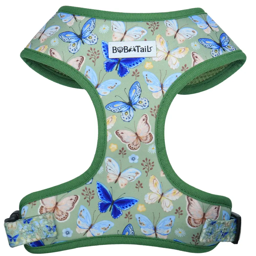 Bobotails Butterfly Printed Designer Dog Harness Soft Breathable Fabric Adjustable Straps for Comfort & Safety Lightweight for Active Dogs Puppy Harness