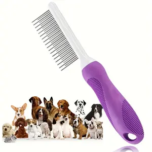 2-in-1 Pet Grooming Comb - Stainless Steel Detangling and Hair Removal Tool for Dogs and Cats, Long and Short Teeth Design, Safe Detangling and Health Care for Fur