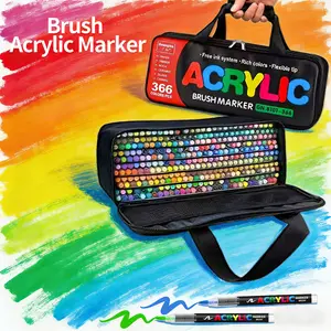 Guangna Liquid Ink Refillable Marker Pen Set, 366 Colors Soft Tip Markers, Professional Art Supplies for Paper Wood Canvas, Portable Storage Bag