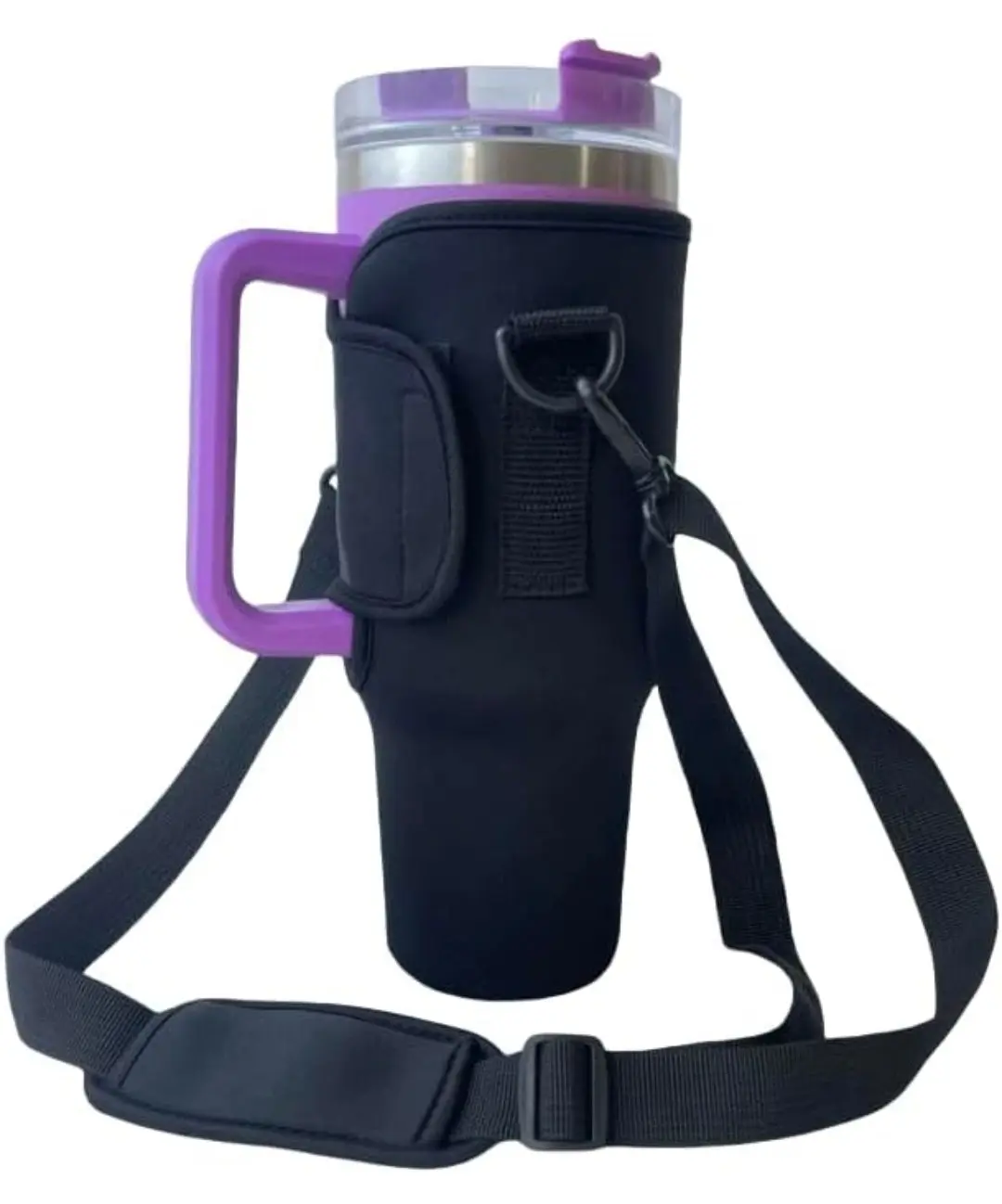 Insulated Cup Sleeve with Shoulder Strap, 40oz Tumbler Carrier, Neoprene black