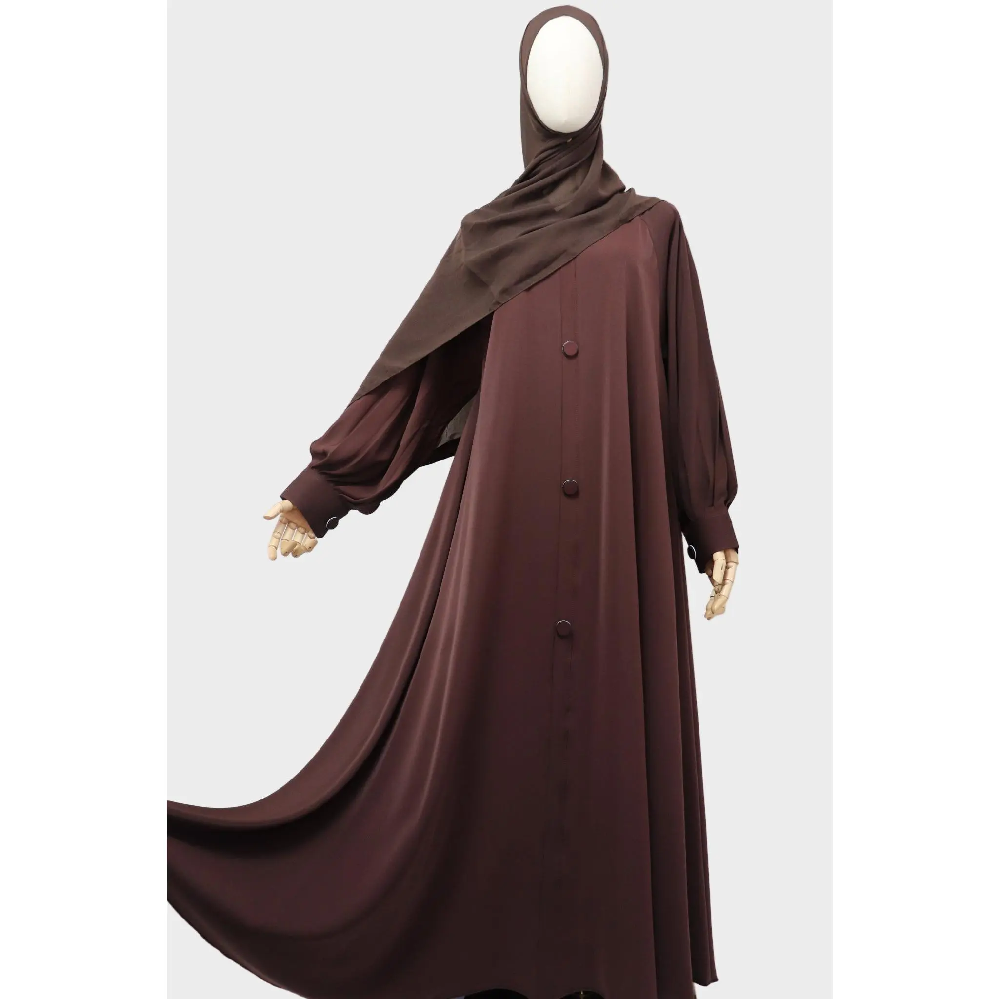 Closed Cuffed Flare Umbrella Abaya - Choco