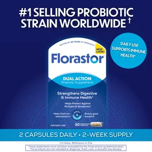 Florastor Probiotics for Digestive and Immune Health, Probiotics for Women & Men, Helps Flush Out Bad Bacteria, Boosts The Good with Our Unique Strain Saccharomyces Boulardii