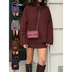Women's Knitted Sweater Set, Fall Winter Two-Piece Outfit, Soft Comfortable Elegant Loose Style, Casual Knit Top & Skirt Ensemble