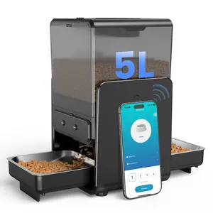 Cityflee Automatic Cat Feeder for Two Cats, 5G/2.4Ghz WiFi Connection, Adjustable Bowl Height to Protect Pet Spine, 20 Cups/5L for Small Pets Indoor, Supports Timed and Voice Call