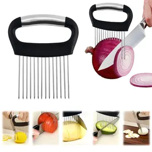 Onion Holder for Slicing,1PCS Stainless Steel Onion Slicer Holder,Onion Cutter,Vegetable Chopper,Lemon Slicer,Food Slicer Assistant Tool for Tomato,Potato,Avocados,Eggs,Fruit and Meat,Kitchen Gadgets