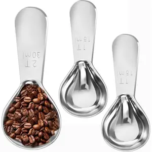 Stainless Steel Coffee Scoop Set - 3 Pc Measuring Spoons (1 Tbsp & 2 Tbsp Scoop) for Ground Coffee, Tea, Sugar Or Flour, Short Handles