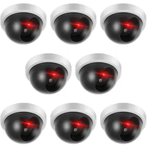 Kanayu 8 Pack Dummy Fake Camera CCTV Dome Fake Security Camera with Flashing Red LED Light Wireless Surveillance Dummy Cameras for Outside Decoy Camera with Screws Tape for Indoor Outdoor Home (White)