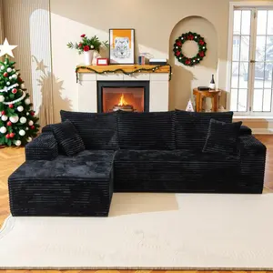 [2 Packages shipping】 105" Plush Corduroy Cloud VelvetModular Couch with Chaise , No Assembly Required -L-Shaped Sectional Sofa Set with Flexible Configuration