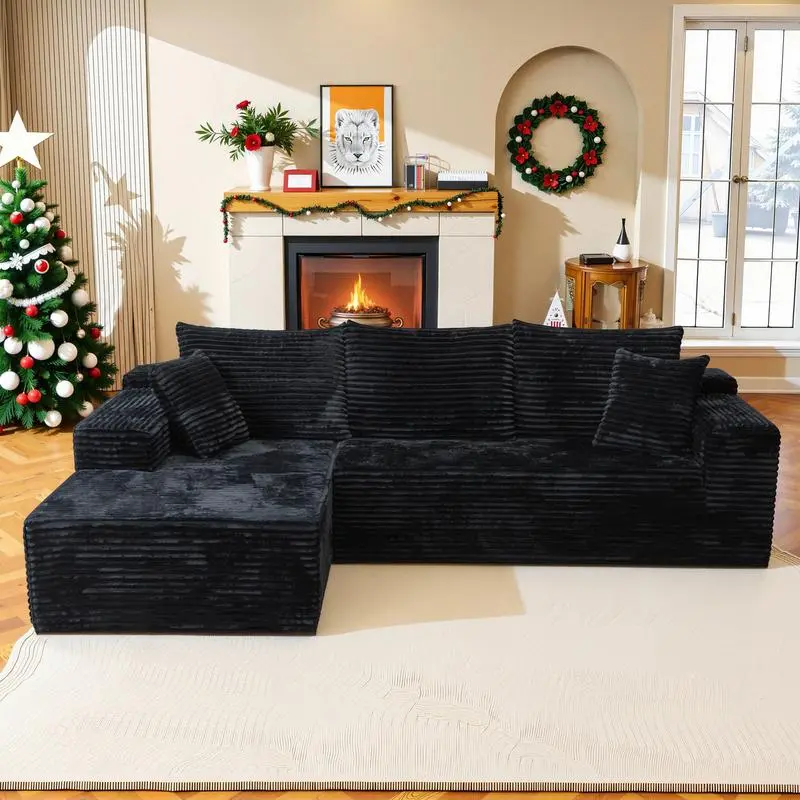 [2 Packages shipping】 105" Plush Corduroy Cloud VelvetModular Couch with Chaise , No Assembly Required -L-Shaped Sectional Sofa Set with Flexible Configuration