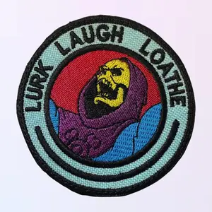 Lurk Laugh Loathe Skeleton Patch 3x4 Inch Iron On Sew On Or Hook Backing For Hats Jackets Sweaters Bags Meme Culture Emblem Embroidery