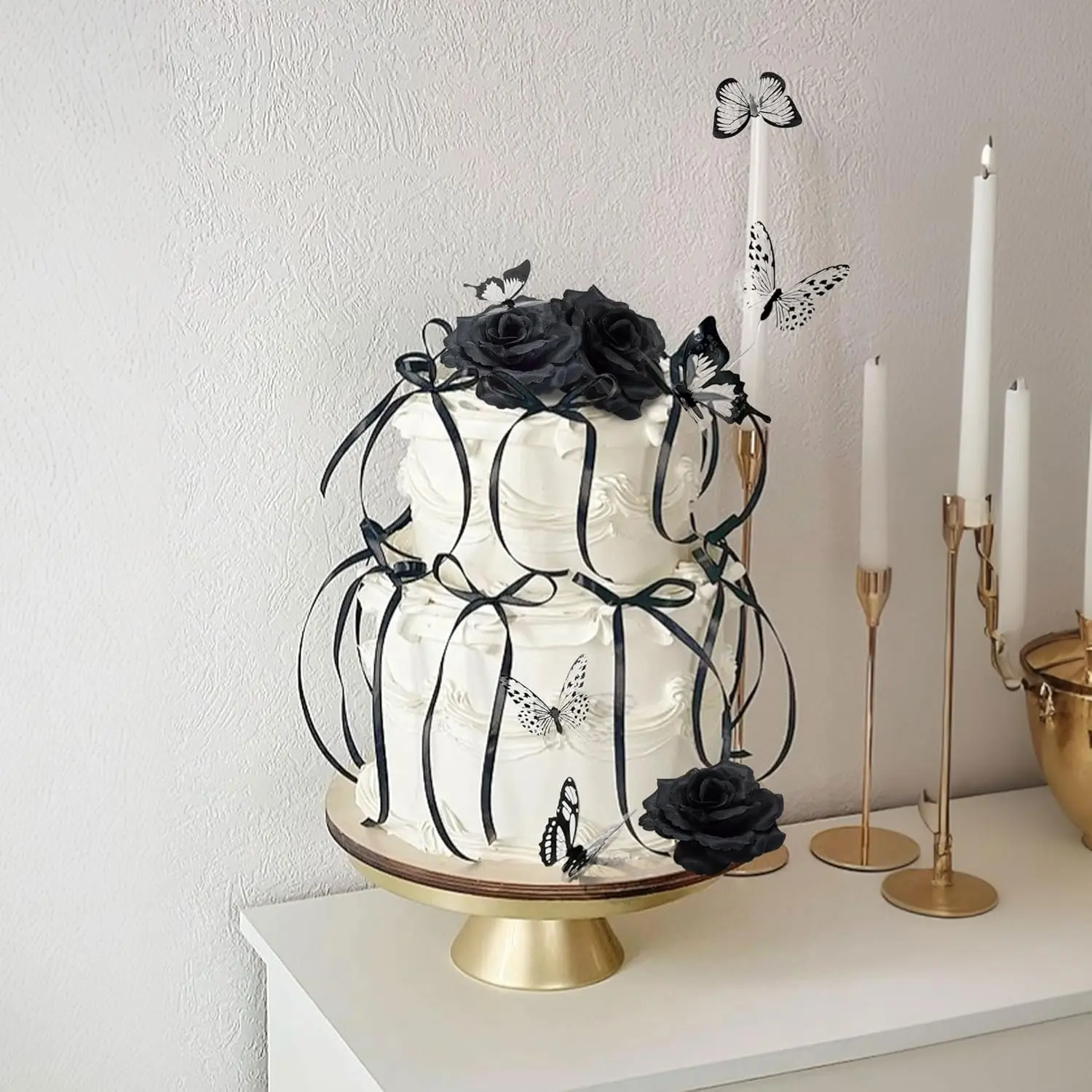 Gothic Cake Decorations Bows Butterfly Black Rose Cake Topper Butterfly Coquette Cake Toppers for Goth Birthday Party Supplies