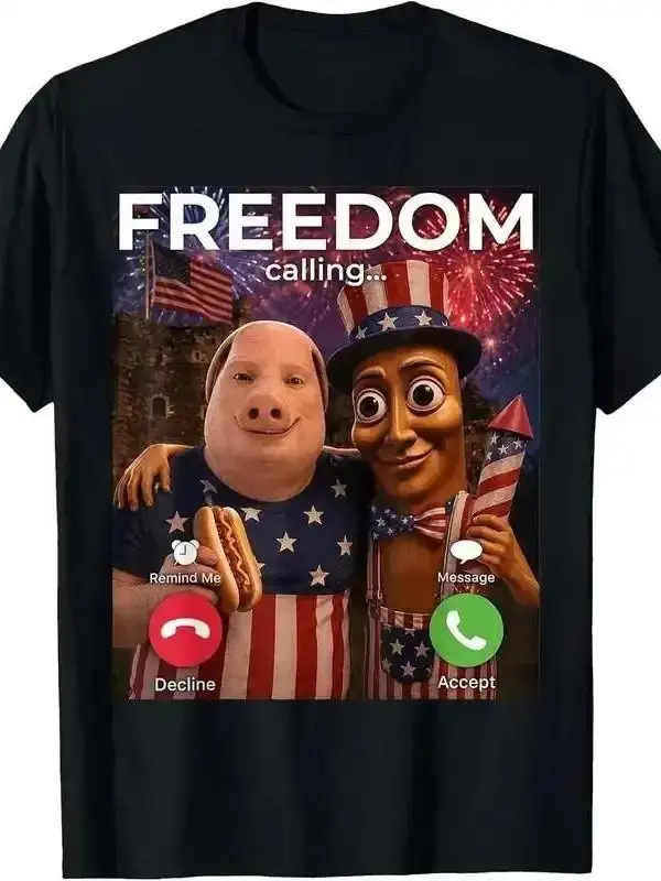 Women's John Pork Meme Graphic Short-Sleeve T-Shirt, Unisex 100% Cotton Classic Round Neck Streetwear Top with US Flag Prints, Shortsleeve, Tshirt