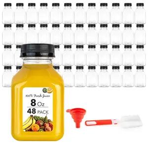 Juice Bottles with Caps for Juicing & Smoothies, Reusable Clear Empty Plastic Caps, 8 Ounce Drink Containers Mini Fridge, Juicer Shots, Small Water Bulk oz (48 Pack)