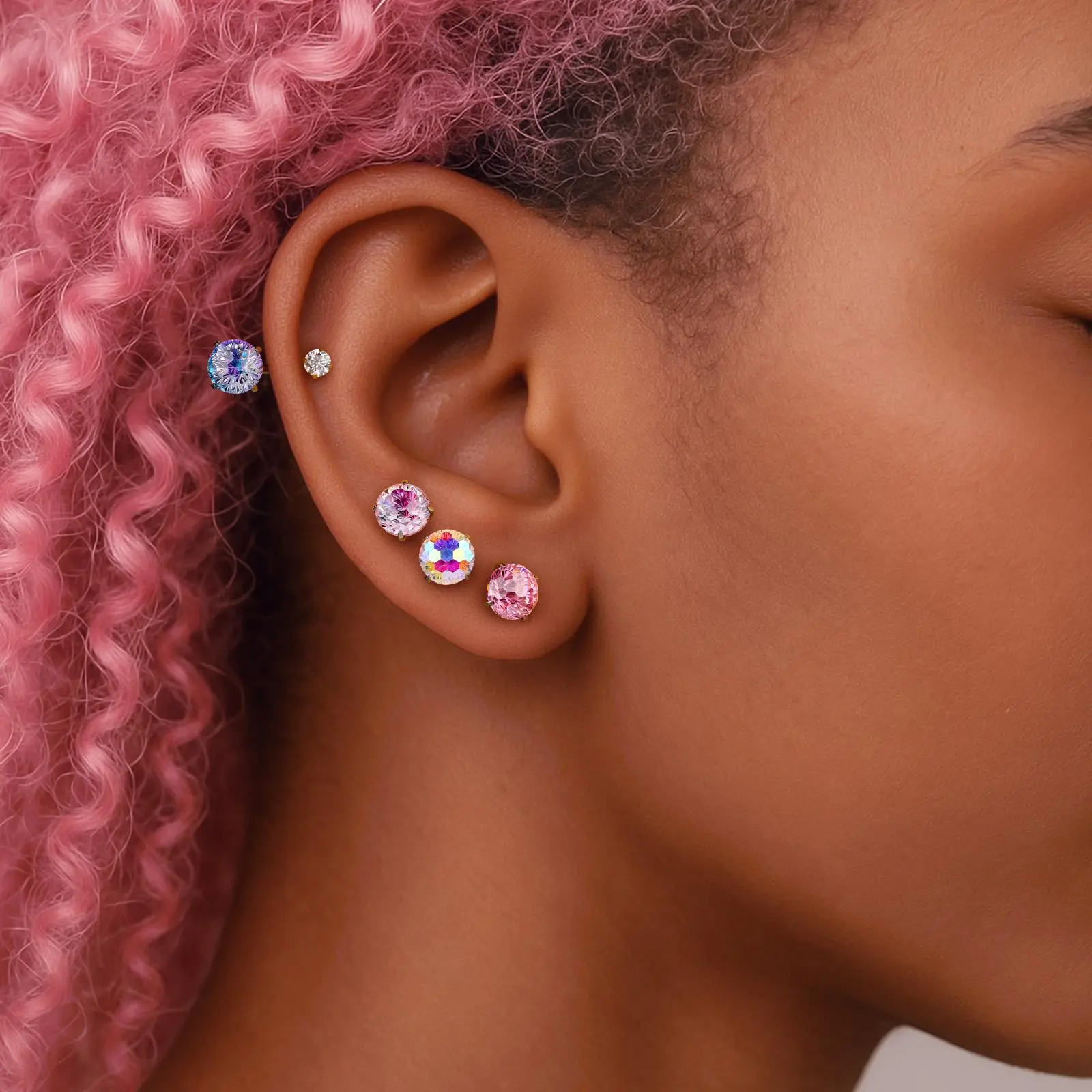 Women's Titanium Sparkling Firework Gradient CZ Earrings - Cartilage Jewelry for Helix, Conch Piercings, Layered Wear Essential