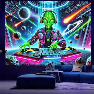 BlissYard Blacklight DJ Tapestry 78x59 inches UV Reactive Black Light Animal Tapestries Art Mural Living Room Dorm Blankets Party Gifts Men Bedroom Decor Black Light Party Decor