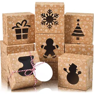18 count Christmas Cookie Boxes with Window, 4x4x2.5 inch Brown Bakery Boxes for  Giving, Snow  Mini Cake Boxes Holiday Pastries Boxes for Cakes Muffins Donuts  Strawberries