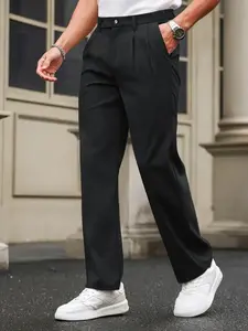 Men's Straight Leg Dress Pants Solid Color Bottoms Classical Plated Elastic Waist Long Pants with Pockets Soft and Breathable Commuting Business Going Out Work Life Club Wear Wedding Dress Pants