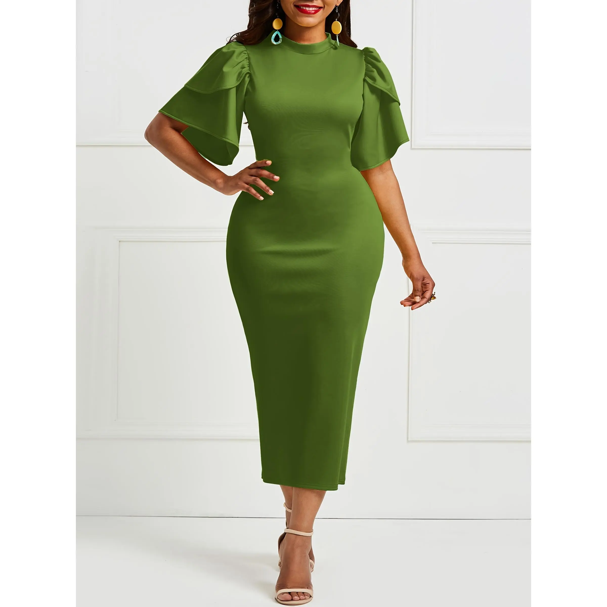 casual green midi dress Flowing maxi dress – Sud Express main image 1
