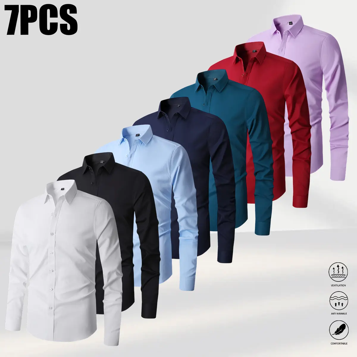 Menswear Long-Sleeve Collared Neck Men's Casual Shirt, Medium Length, All Seasons, Suitable for Office & Business-Casual Occasions, Longsleeves