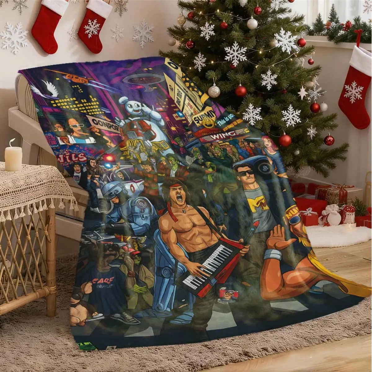 1pc Retro 80s Themed Flannel Blanket - 100% Polyester Super Soft All-Season Warm Throw, Machine Washable Contemporary Digital Print, for Couch & Bed