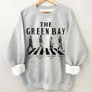 Retro Green Bay Walking Road Signatures Football Shirt, Apparel Packer, Classic Green Bay Fan Pullover, GB Football Supporter Gift For Fan Football Unisex Cotton Crewneck T-Shirt Menswear Womenswear Streetwear Top