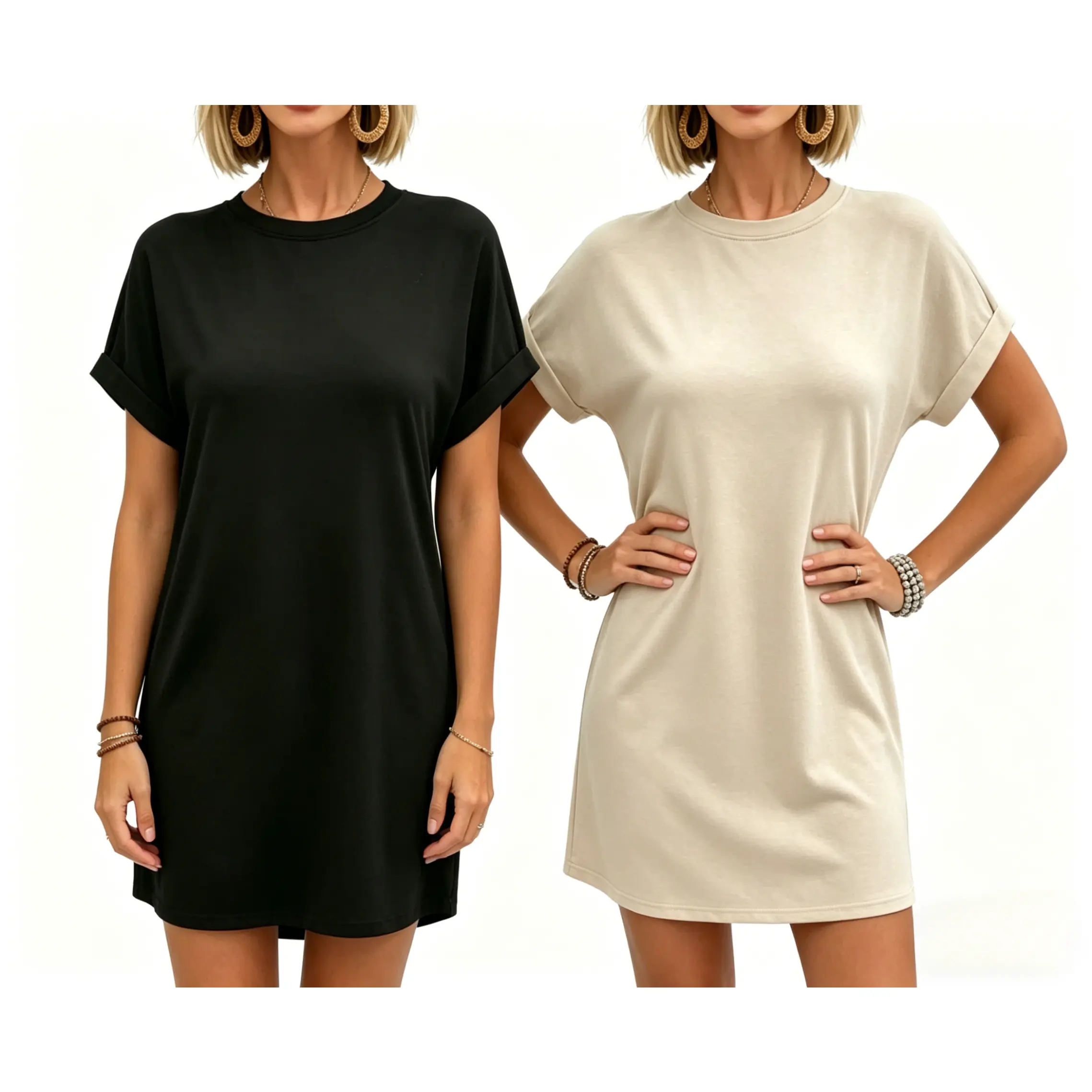 Women's 2-Pack Cotton Short-Sleeve Nightgowns - Comfy Oversized Basic T-Shirt Loungewear, Casual Beach Sleep Shirts Sleepwear, Breathable, Comfortable, Birthday, Fabric, Loose, Night Gown For Women, Fit, Bridesmaid Gifts