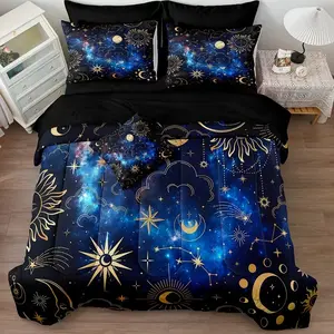 Bedding Set, Sun & Moon Bedding, Mystery Space Home Decor, Romantic Galaxy Quilt Cover, Soft Microfiber, 3-Piece Set