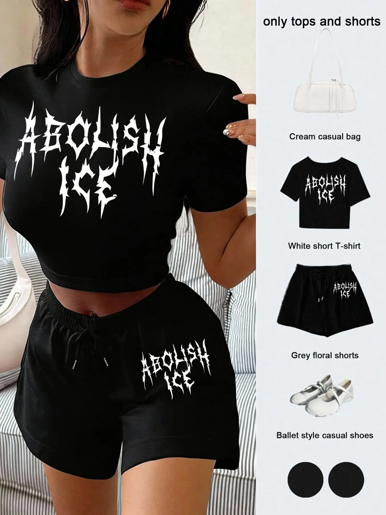 Y2K Style Pattern Two-Piece Set, Comfortable 'ice' Print T-Shirt & Shorts, Perfect for Tiktok Looks & Daily Wear