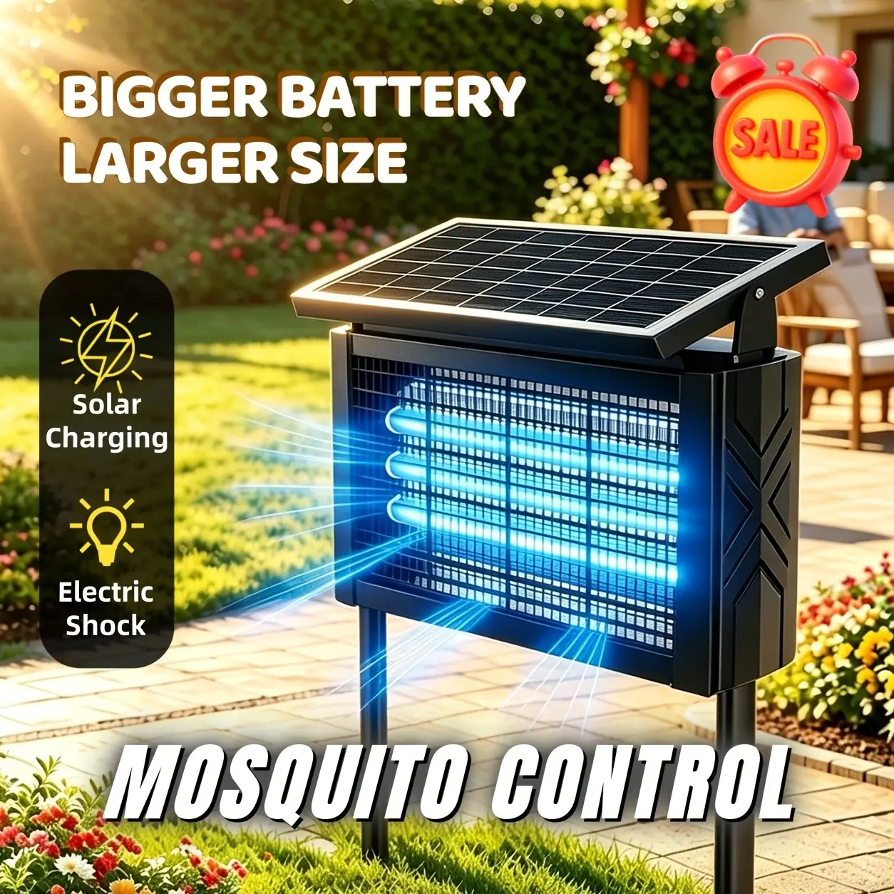 Solar Bug Zapper Solar Mosquito Killer 2000 Sq Ft Coverage 4500V Electric Shock with 3 UV LED Tube Portable Insect Killer Ground Stake Hanging Dual Mount Solar Powered Fly Zapper for Backyard RV Pond Pest Control Device