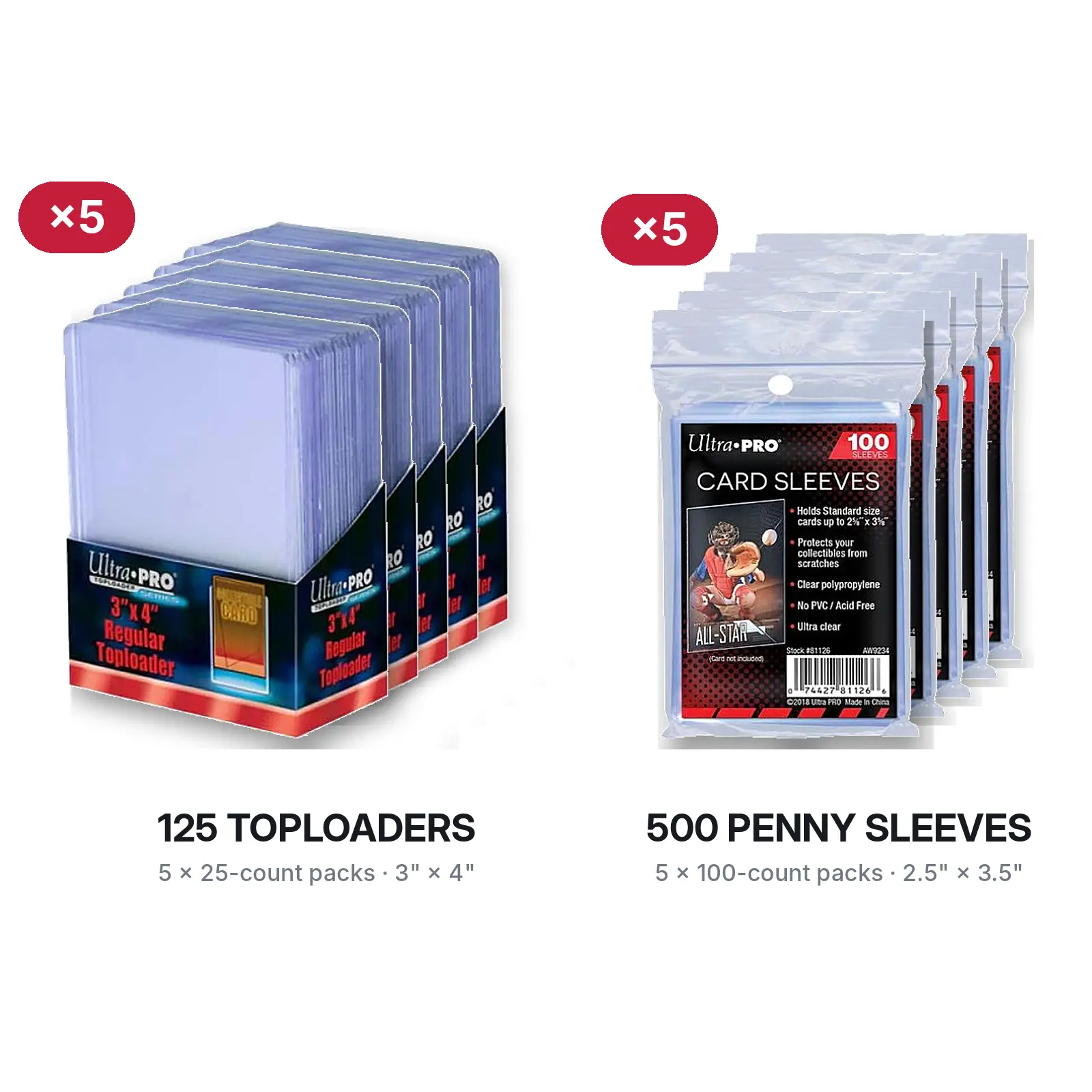 Ultra PRO: Card Protection Bundle - 125 Toploaders + 500 Penny Sleeves