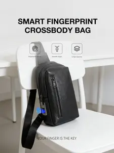 Fingerprint Unlock Smart Crossbody Bag for Men, Casual Shoulder Bag, Top Layer Cowhide Leather, Business Style, Daily Use & Travel, Gift Box Included