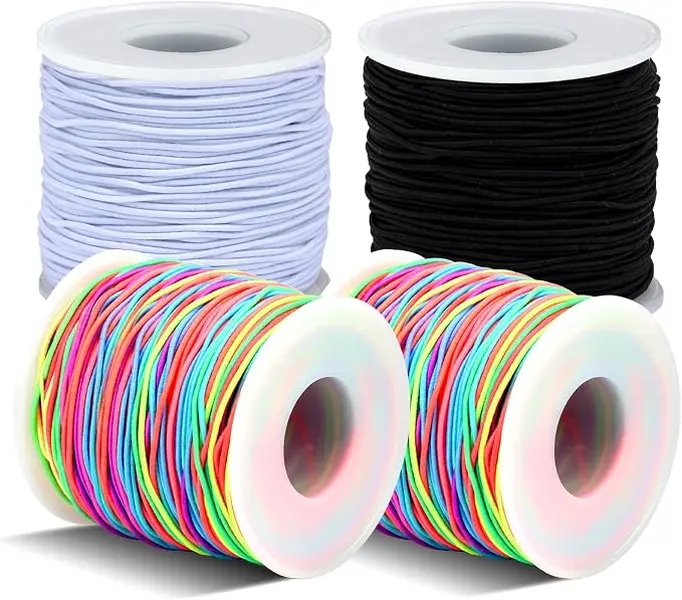 1mm Elastic Bracelet String 4 Rolls Strong Stretch Cord 660FT | Durable Elastic Cord, Black White 2 Rainbow, Easy Knotting, Fits Most Bead Sizes, for DIY Bracelet Necklaces Making and Kandi
