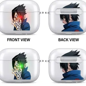 Sasuke Uchiha Anime AirPods Case with Keychain, Frosted PC Protective Cover for AirPods Pro, Naruto Manga Earbuds Case Gift for Him Her
