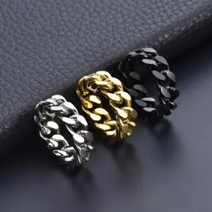 1pc Titanium Steel Cuban Chain Ring Men's Trendy Simple Jewelry Punk Style Gift Jewelry
