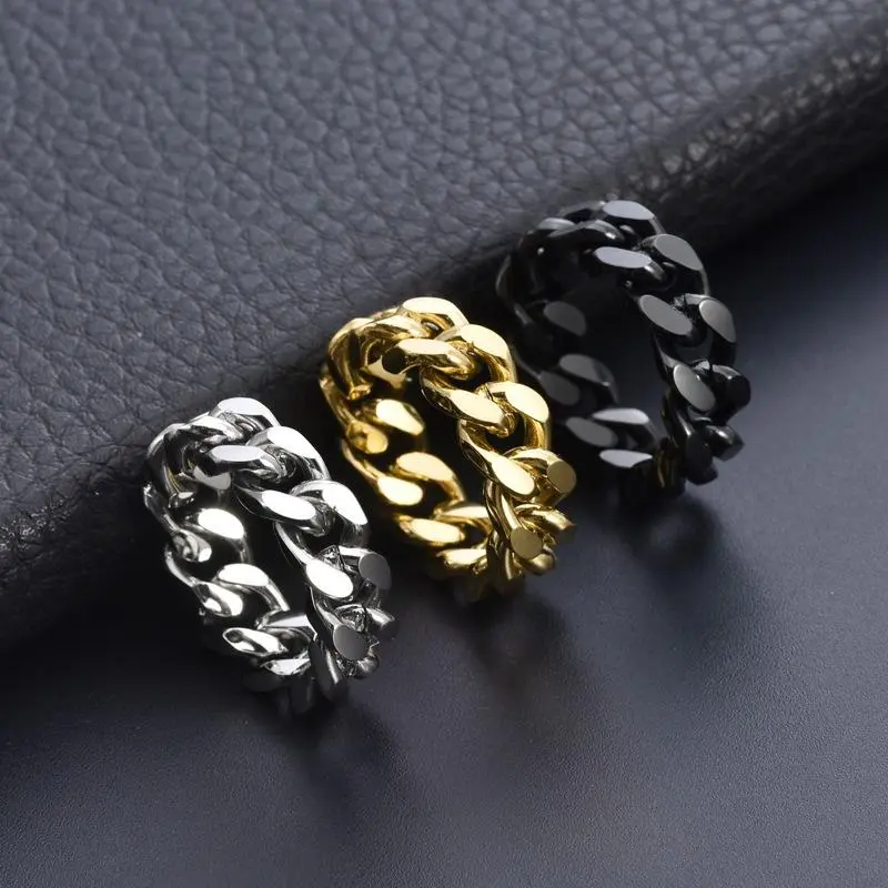 1pc Titanium Steel Cuban Chain Ring Men's Trendy Simple Jewelry Punk Style Gift Jewelry 1pc Titanium Steel Cuban Chain Ring Men's Trendy Simple Jewelry Punk Style Gift Jewelry