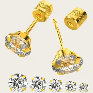 Unisex 5 Pairs Push-in Flat Back Stainless Steel Stud Earrings Set, 2-8mm Cubic Zirconia CZ Studs, Trendy Cartilage & Multi-Piercing Jewelry, Ideal for Birthday Gifts & Party Wear, Hypoallergenic Earrings