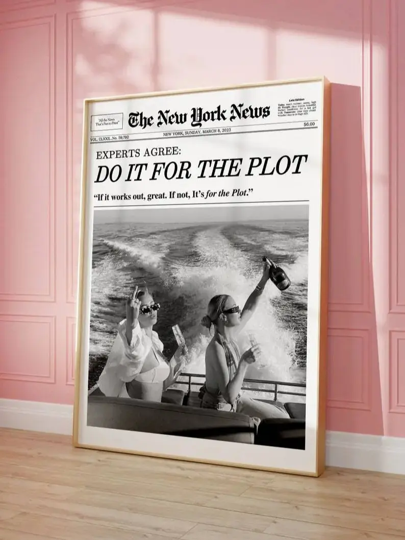 Trendy Newspaper Print, Do it for The Plot, Hot Girls Poster, Magazine Bar Cart Print, Retro Girly Dorm, Artistic Decor, Ornaments Gift Wall Room