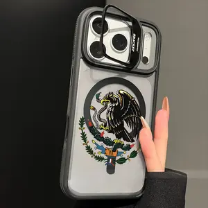 Mexican Golden Eagle Badge Flag, Trendy Magnetic Shockproof Camera Ring Stand Heavy Duty Clear Phone Case Compatible With iPhone 17 16 15 14 Plus 13 Pro 12 11 ProMax 17Air 17 ProMax & Samsung S26 S25 Ultra, Camera Lens Protector Phone Accessory