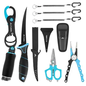 #fathersdaygift FLISSA Fishing Tool Kit, Fish Gripper with Scale, Braided Line Scissors, Fish Fillet Knife/Muti-Function Fishing Pliers/Fish Hook Remover, Saltwater Resistant Fishing Gear with Safety Coiled Lanyard