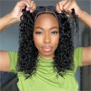 Bling Hair 180% Density Deep Wave 6x4 Glueless Wigs Human Remy Hair Curly Pre-Plucked 5x5 Lace Closure Wig for Black Women Natural Black Color 12-36 Inches Length