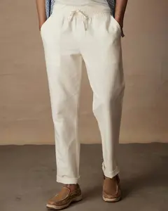 Linen Blend Drawstring Pants in White