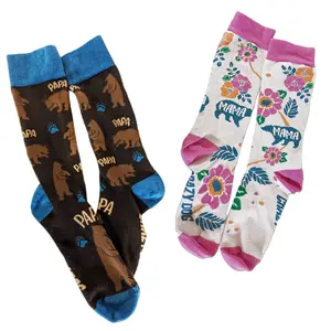 Mama and Papa Bear Sock Set Funny Mens and Womens Sock Combo for Parents Funny Graphic Socks Comfortable Fitted Spandex Cotton
